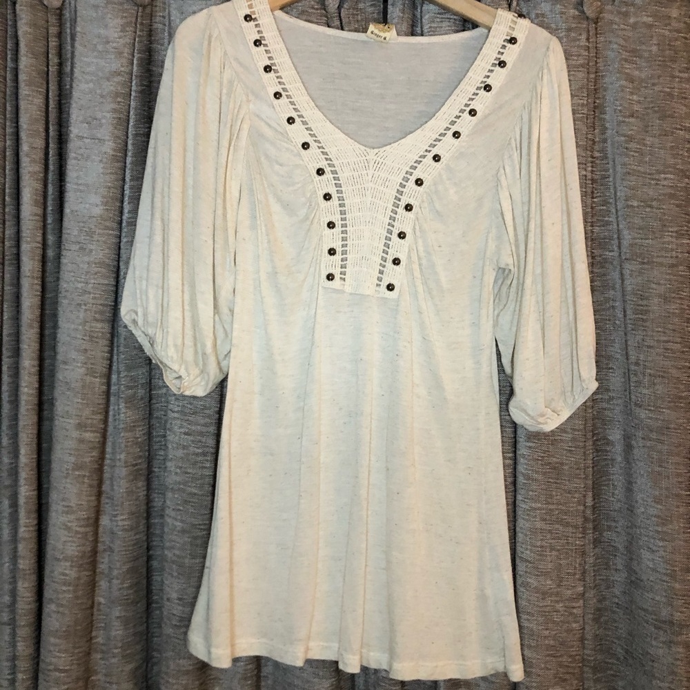 Ginger G Cream Puff Sleeve Crochet Front Top